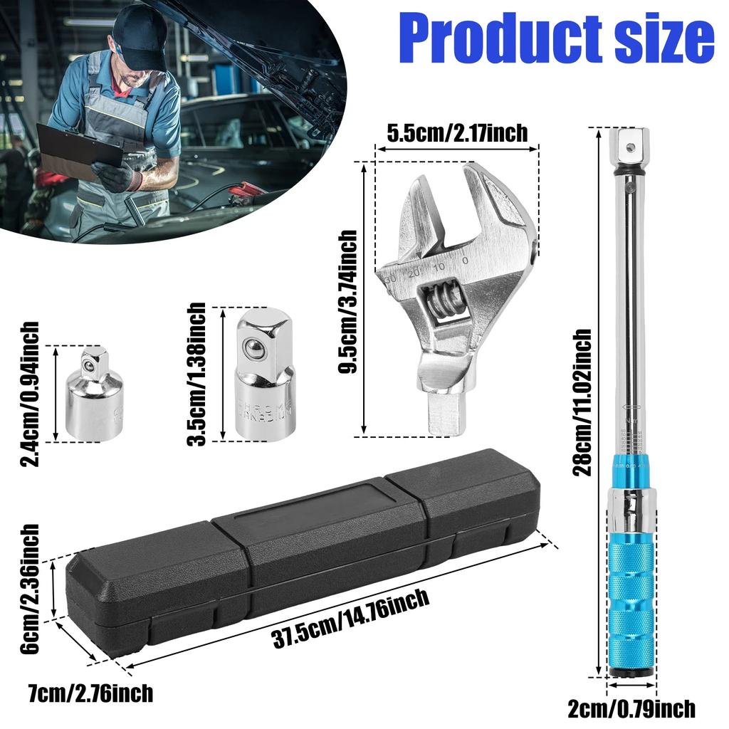 Open Wrench 5 To 60 Nm Adjustable Torque Wrench with Changeable Head Multifunc Hand Repair Tool for Car Refrigeration System