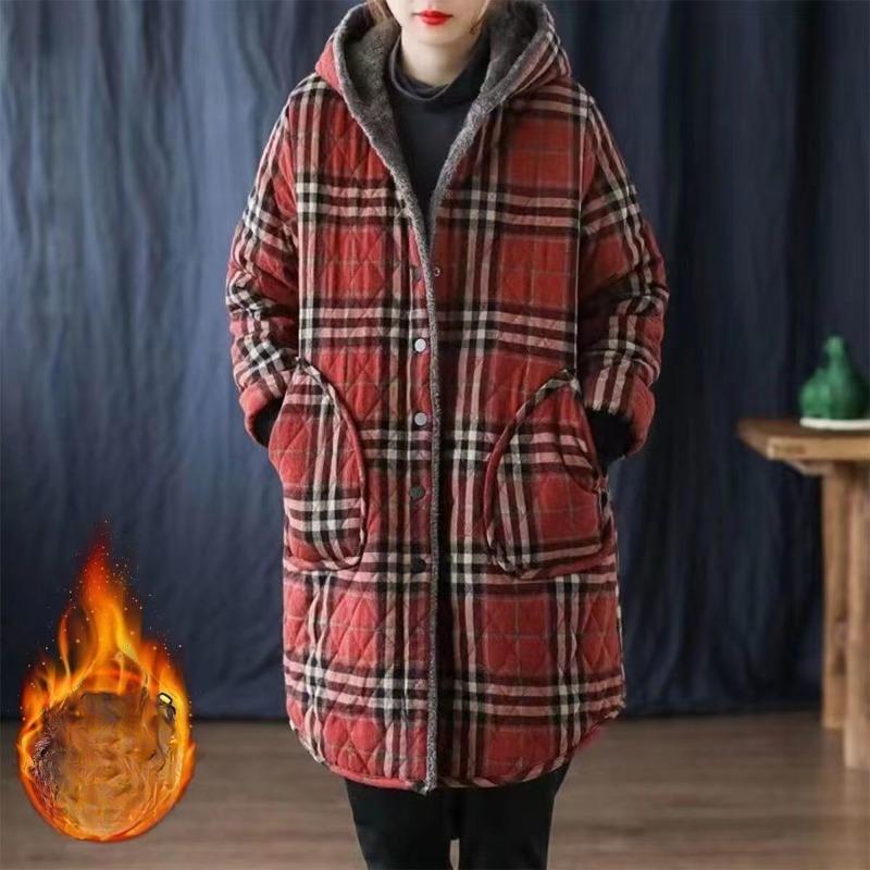 Winter Thickened Cotton Coat for Middle Aged Women Hooded Loose Warm Jacket Plus Size Winter Clothing