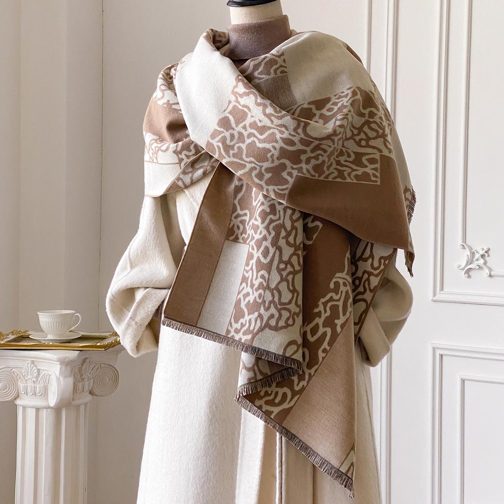 Luxury Women'S Double-Sided Print Scarf Soft Cozy Pashmina Shawl Winter Outdoor Cold-Resistant Windproof Blanket