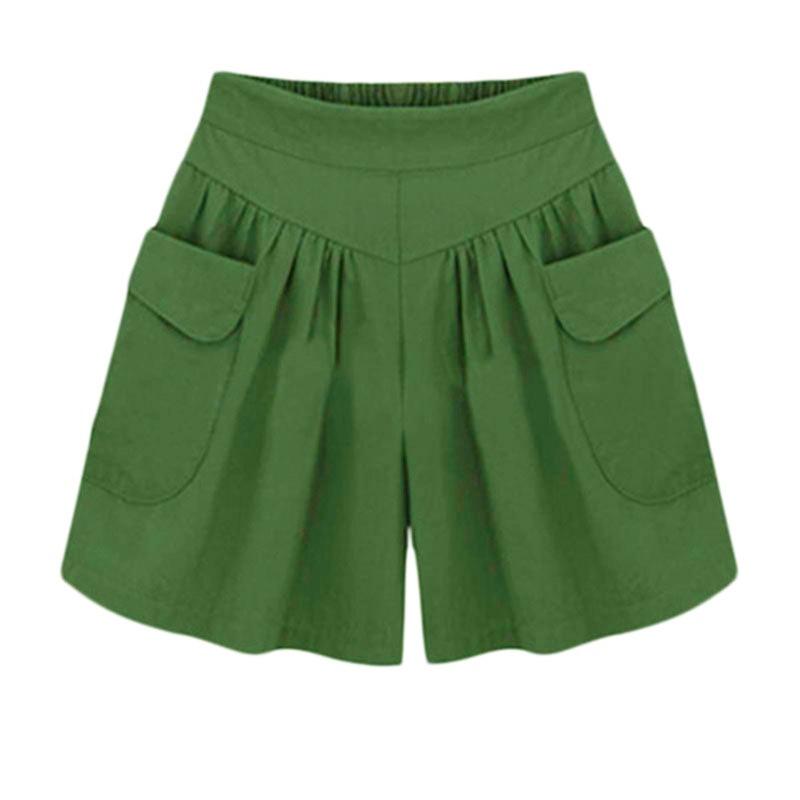 Damesmode zomer losse casual shorts elastische taille strandshorts effen kleur ademende broek met wijde pijpen