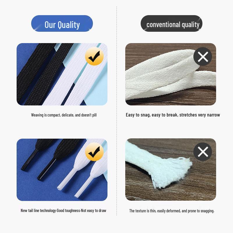 10mm Double Layer Flat Polyester Shoelaces for Casual Sports Shoes - White