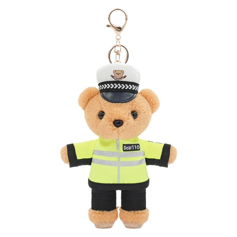 Cute Polices Bear Keychain Charm Unique Polices Bear Key Chain Soft Plush Keyrings Bag Decoration for Everyday Use