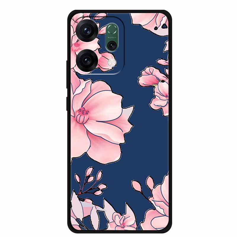 For Oppo Reno 14 5G 3D CaseRelief Flowers Emboss Phone Cover For Oppo Reno 14 Black Silicone Shockproof Soft Fundas Protector