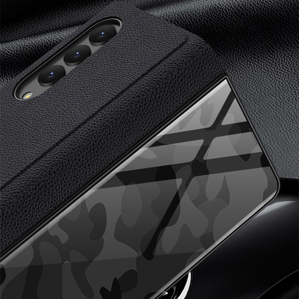 

GKK For Samsung Galaxy Z Fold4 5G Stand Phone Case Splicing Tempered Glass+PU Leather+PC Folio Flip Cover Carbon Fiber/Red