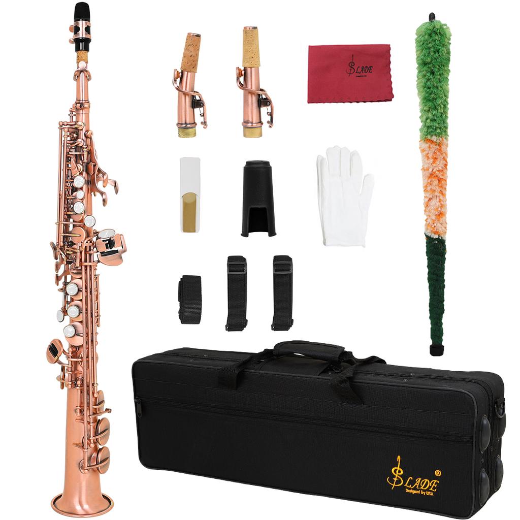 Soprano Saxophone Straight Bb Soprano Sax Set Brass Body Woodwind Instrument With Case Cleaning Cloth Reed Straps Accessories