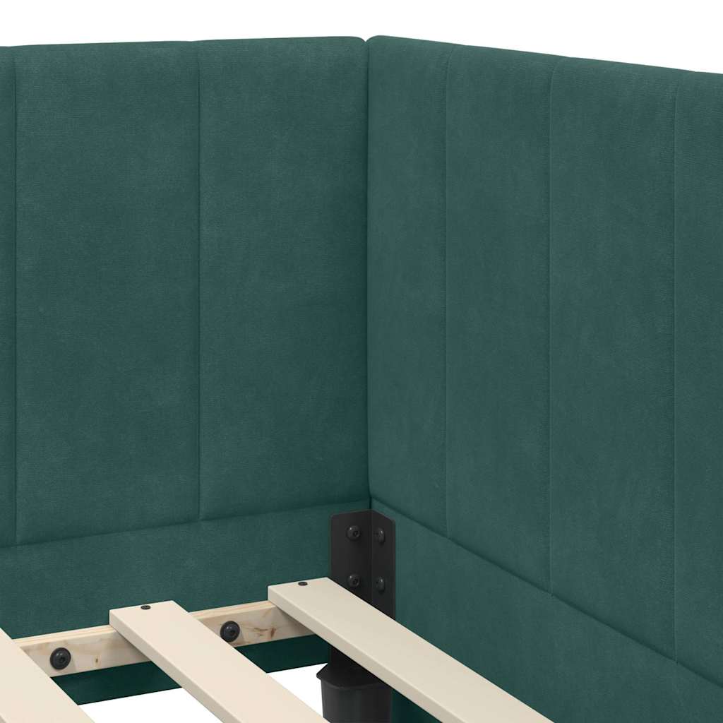 L Shaped Bed Frame with Headboard Dark Green 100 Cm X 200 Cm Velvet