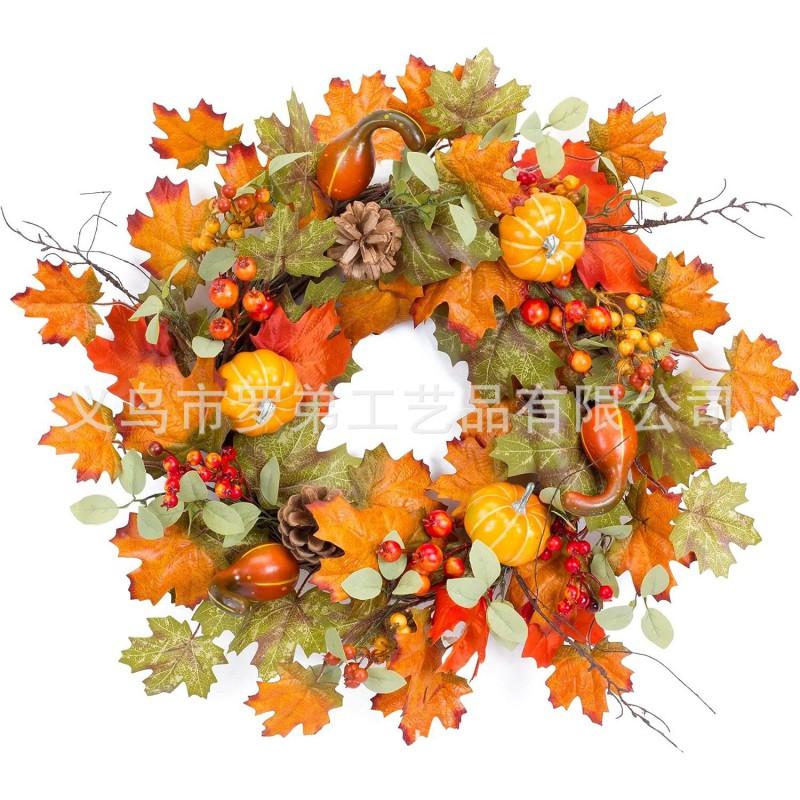 Harvest Wreath With Pumpkins Berries Vine Circle Halloween Thanksgiving Door Decor