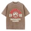 Womens Acid Wash T-Shirts Brooklyn University League Printing Tees Distressed Oversize Cotton Short Sleeve Trend Clothes