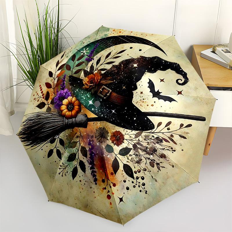 1pc Witchcraft Halloween Themed Umbrella, 8 Rib Frame,Automatic Opening 3 Fold Umbrella, Lightweight and Durable Couple Umbrella-102