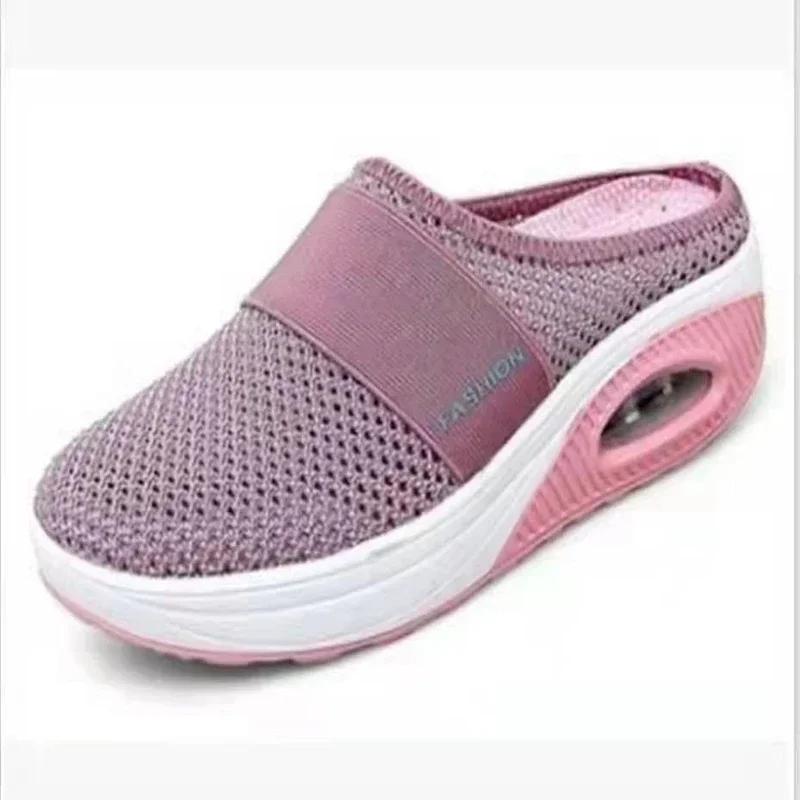 Women's Mules Mesh (Air Mesh) Platform Sole Round Toe Women's Slippers Leisure Outdoor All-match Comfortable Zapatillas De Mujer