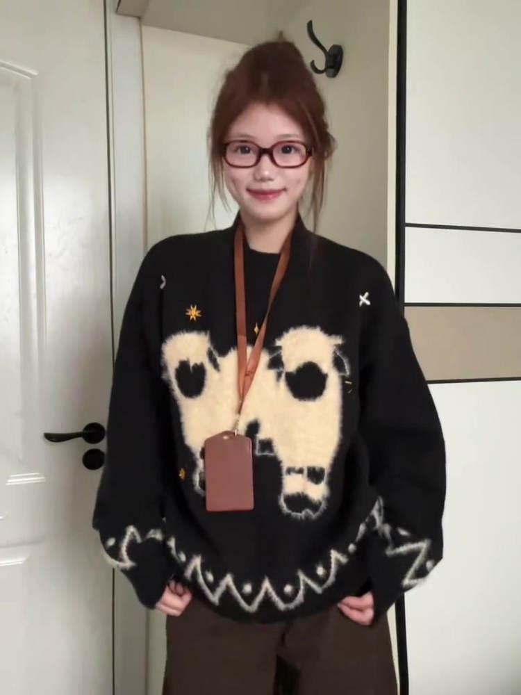 Men s Black Fair Isle Pullover: Cozy Autumn/Winter Knit, Long Sleeve, Relaxed Fit Sweater M чёрный