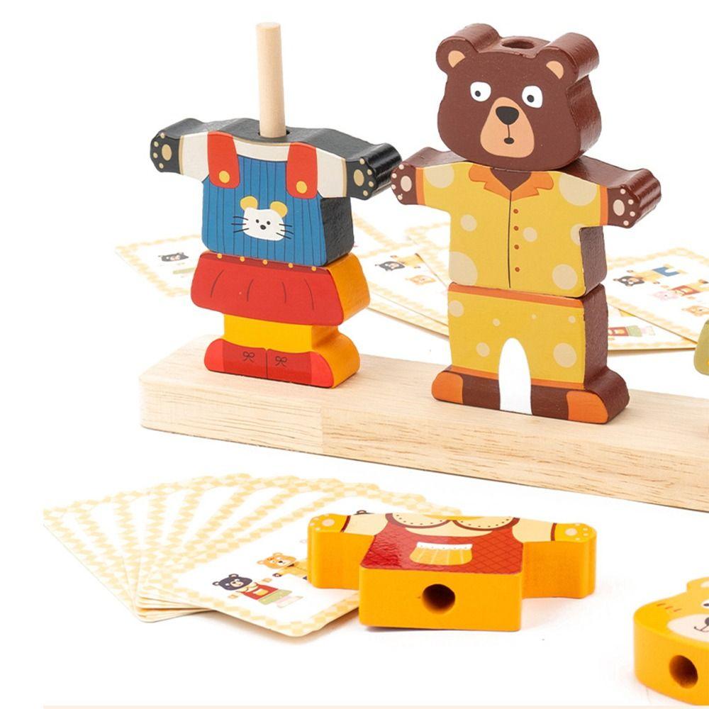 Bear Shaped Wooden Stacking Block Colorful Montessori Educational Toys Early Educational