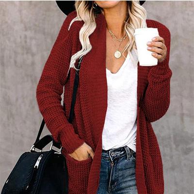 Autumn Winter Vintage Loose Long Sleeve Top Solid Color Cardigan Knitwear V-Neck Sweater