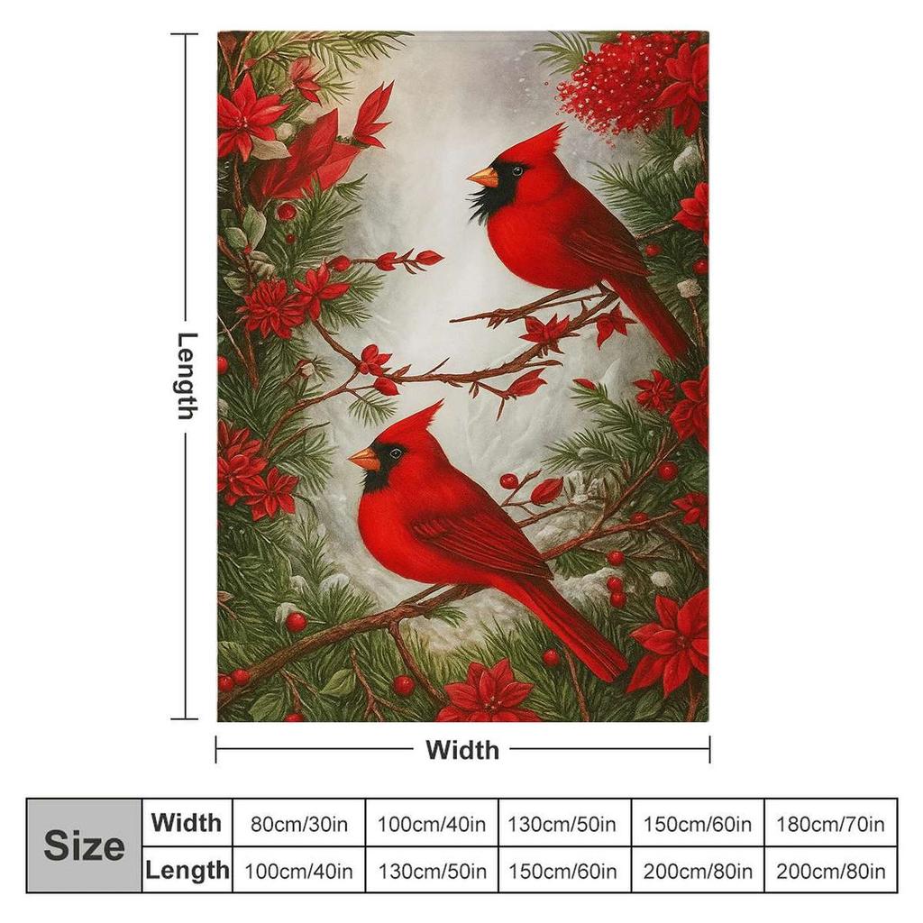 1pc Cardinal Blanket - Bird Theme Decor Soft Flannel Throw Blanket All Seasons for Sofa Bed Camping