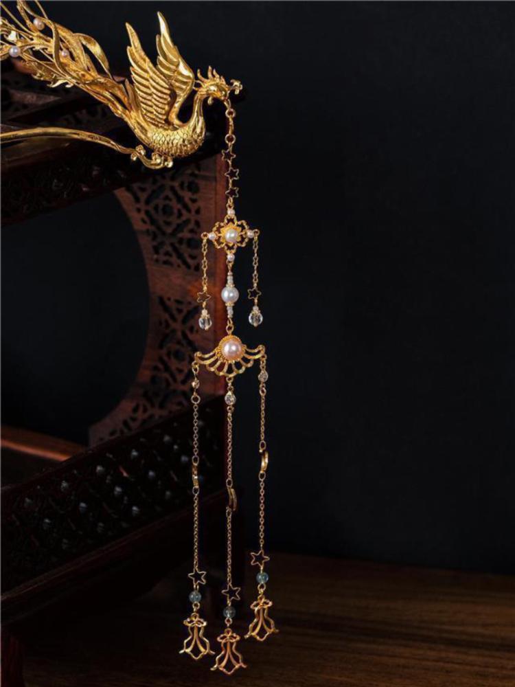 Original Design Three-dimensional Ancient Gold Craft Luxury Phoenix Tiara Ethnic Style Hair Jewelry Cheongsam Tassel Accessor