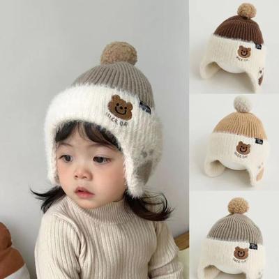 Baby Wool Hat Cute Bear Ear Protection Hat Children Winter Thickened Warm Knitted Korean Version Of The Baby Hat