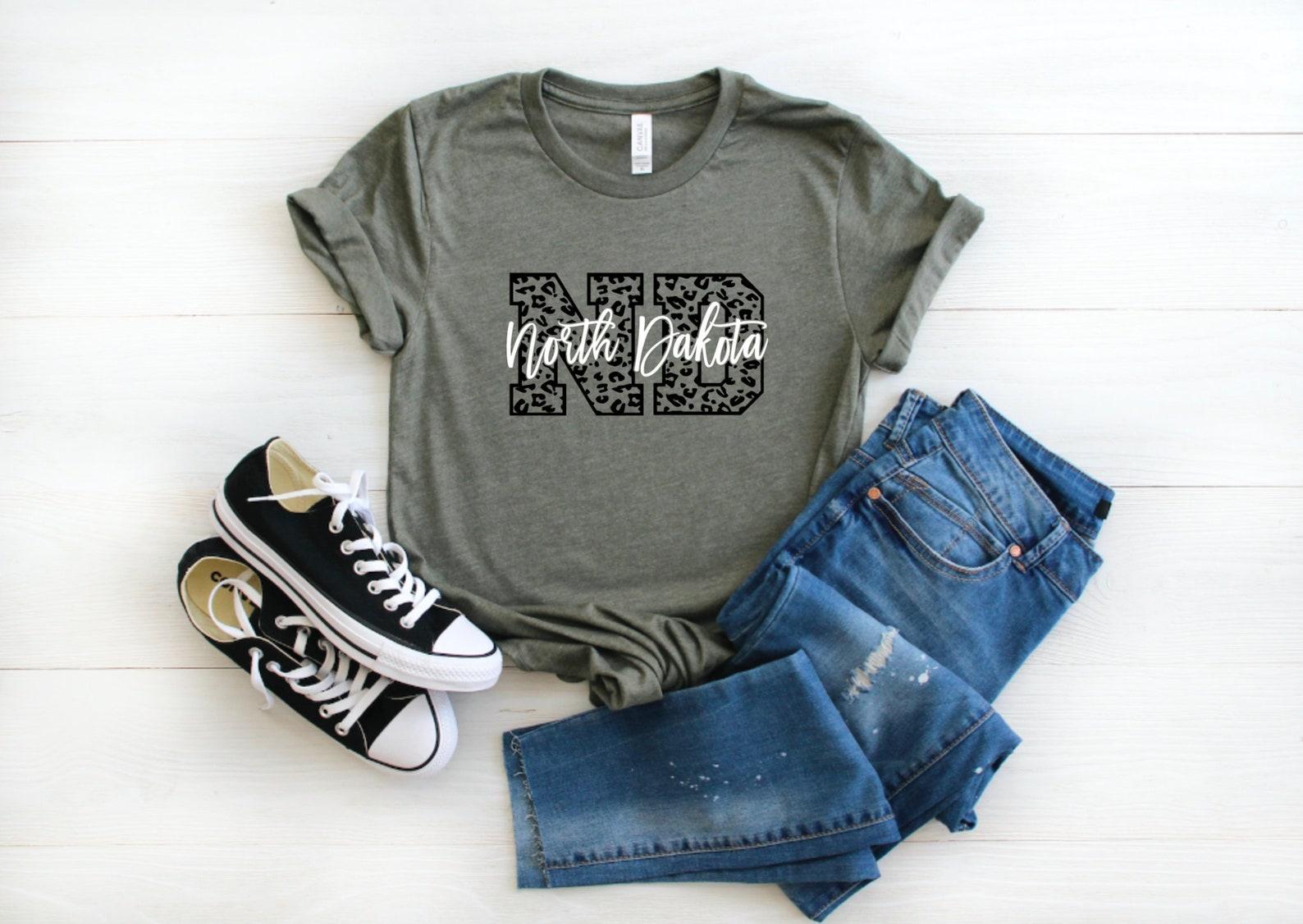 North Dakota Leopard Unisex Graphic Tee, Short Sleeve Shirt, ND T-Shirt 3XL