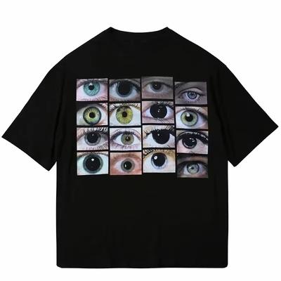 Camiseta Casual de Rua Masculina de Verão com Estampa Divertida, Gola Redonda, Manga Curta, Macia e Respirável, 100% Algodão Puro, Cor Preta