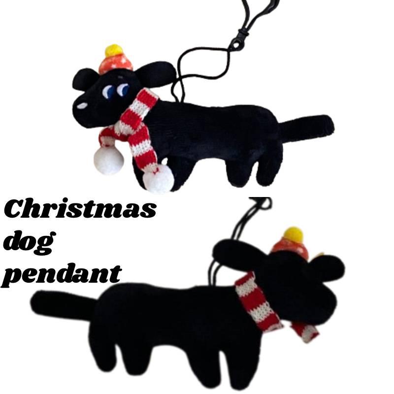 Cute Black Dog Plush Toy Christmas Ornament For Student Backpack Decoration Gift Short Plush, Black, 159cm