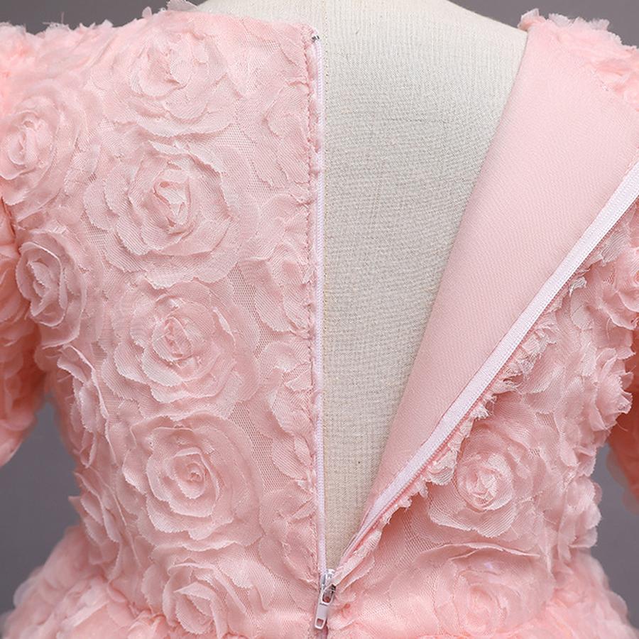 Robe de bal pour fille Robe de princesse Robe à volants avec broderie de roses 3D pour enfants pour cérémonie, anniversaire et demoiselles d'honneur