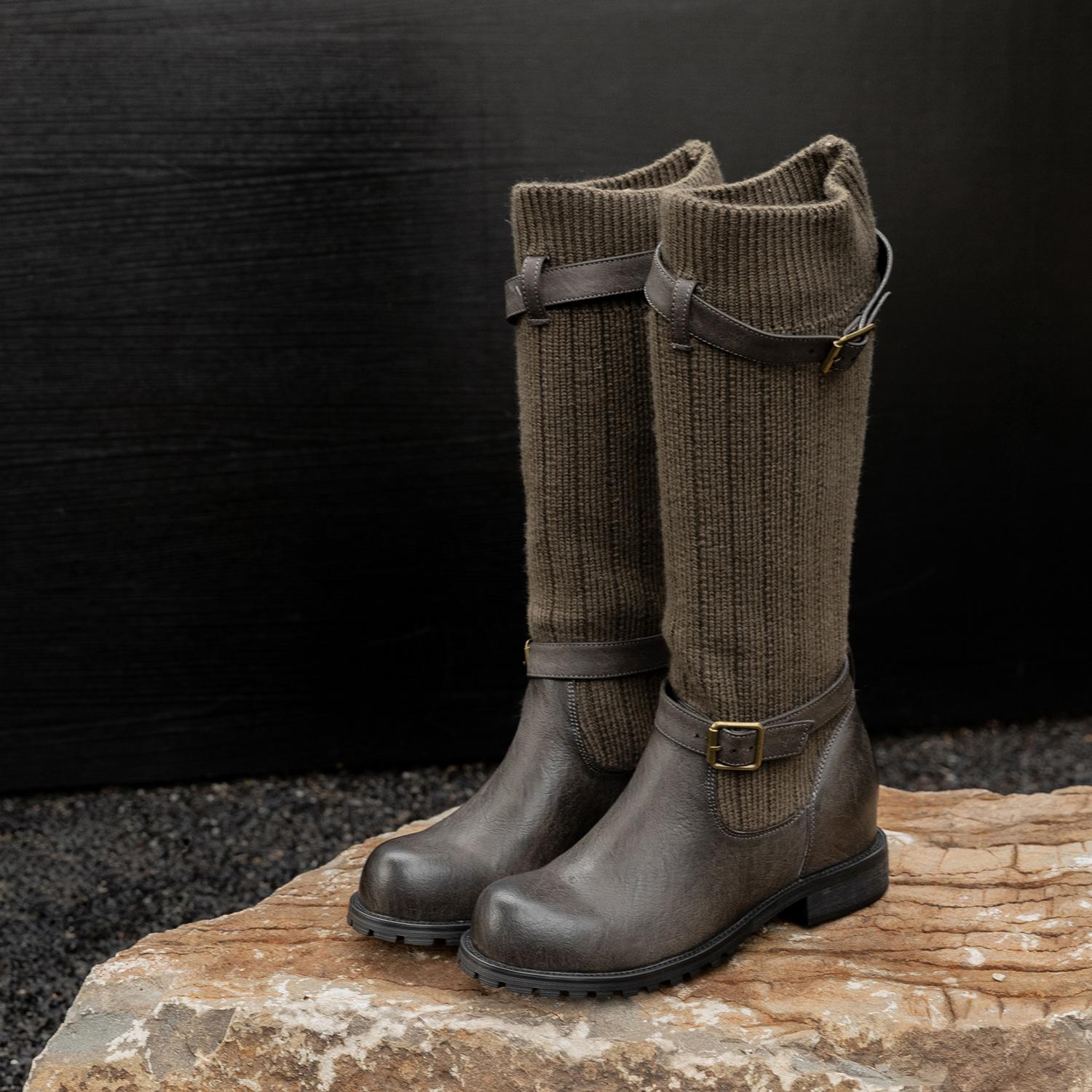 Krazing Pot Осенне-зимняя обувь из коровьей кожи Модные сапоги с круглым носком Сохраняют — фото 16