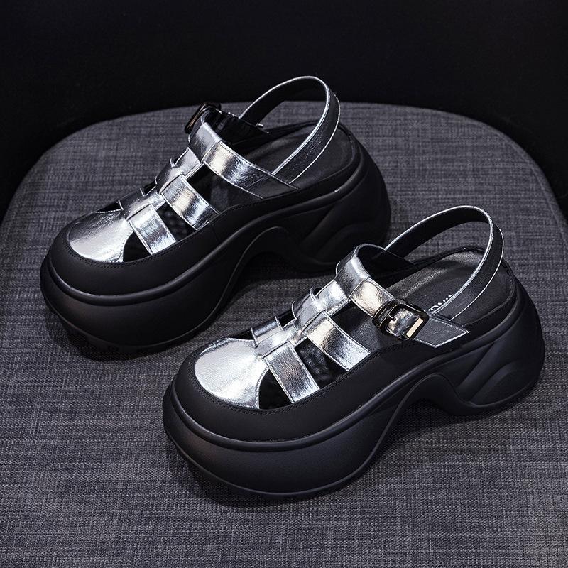 

thick-soled Roman sandals women s 2025 summer new hollow and breathable casual fashion versatile thick heel heightening women s sandals 39