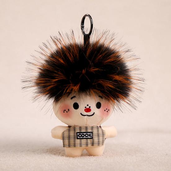 Funny Plush Keychain Cute Bag Charms with Pom Pom Hair Soft Stuffed Keyrings for Handbag Backpack Purse Accessory