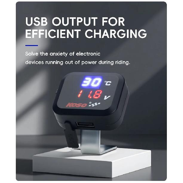 3in1 Mini Water Temperature Gauge Voltmeter Motor Phone USB Charger Emergency Charging LCD Digital Display Universal For KTM