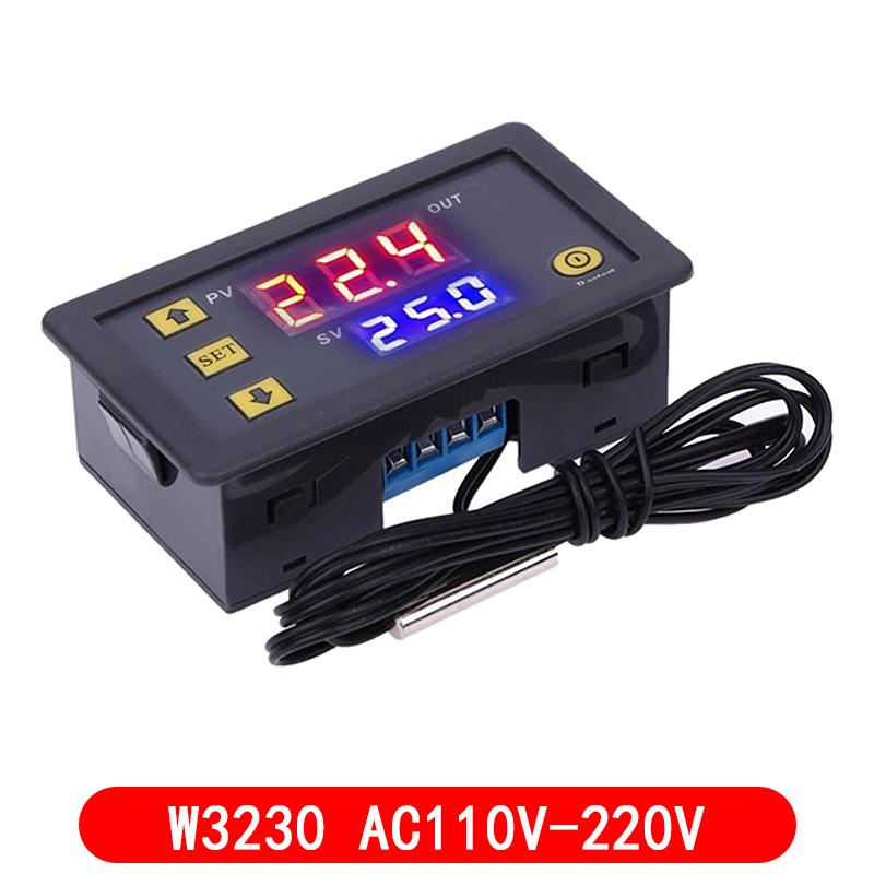W3230 DC 12V 24V 110V 220V AC Digital Temperature Controller LED Display Thermostat With Heating Cooling Switch NTC Sensor