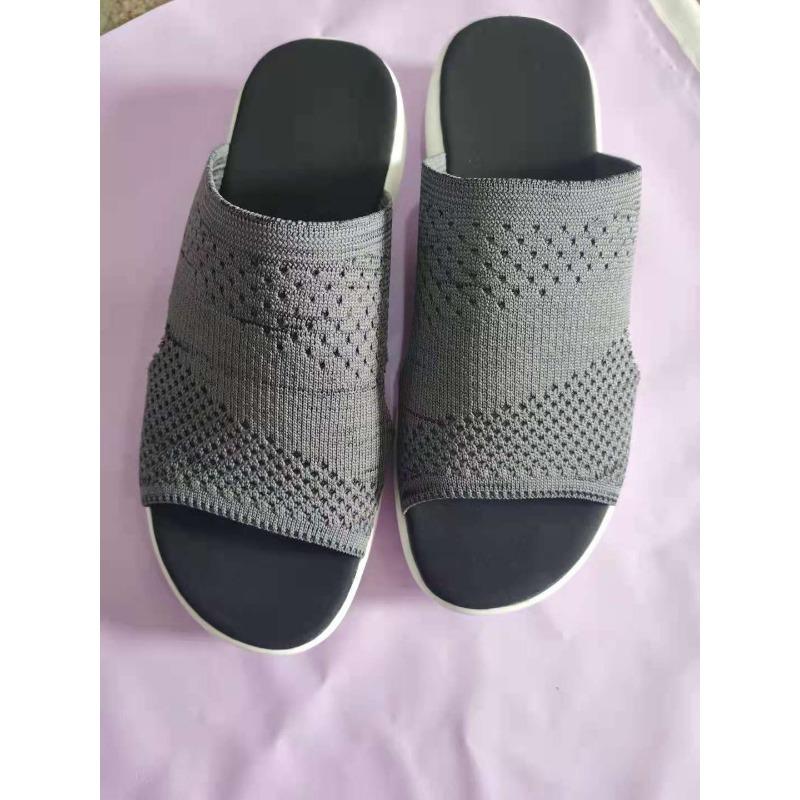 

Summer new large size flat bottom thick bottom slippers one word hollow slope heel slippers women 36 чёрный