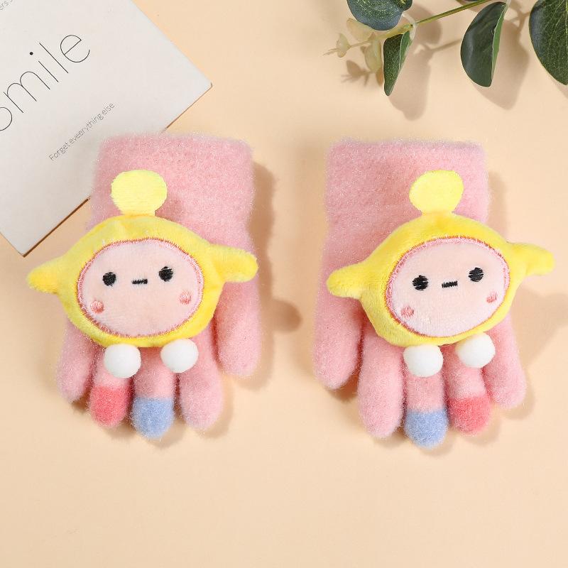 Children's Gloves Medium and Small Children's Winter Warm Cute Velvet-year-old Cold-proof Five-finger Infant Cartoon Cover