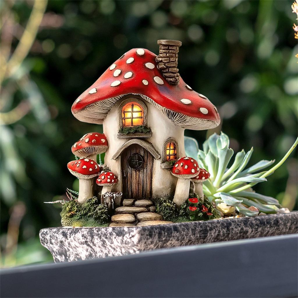 Hand Painted Resin Mushroom House Stakes Garden Ornaments Perfect For Garden Enthusiasts DIY Projects Indoor Outdoor Use