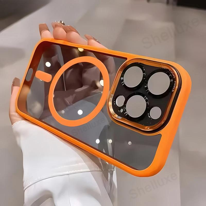 Luxury Magnetic Metal Bumper Protection Case Shelluxe for IPhone 16 15 14 Plus 13 12 Pro Max Cases Translucent Hard Phone Cover