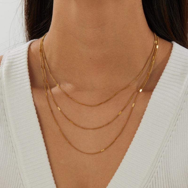 Gold Plated Triple Layered Figaro Chain Necklace