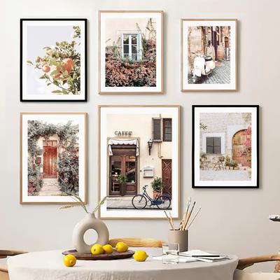 Retro Stadt Blume Street View Auto Moto Fahrrad Fensterbank WallPoster Kunst Leinwand Malerei Und Drucke Bild Für Wohnzimmer Dekor