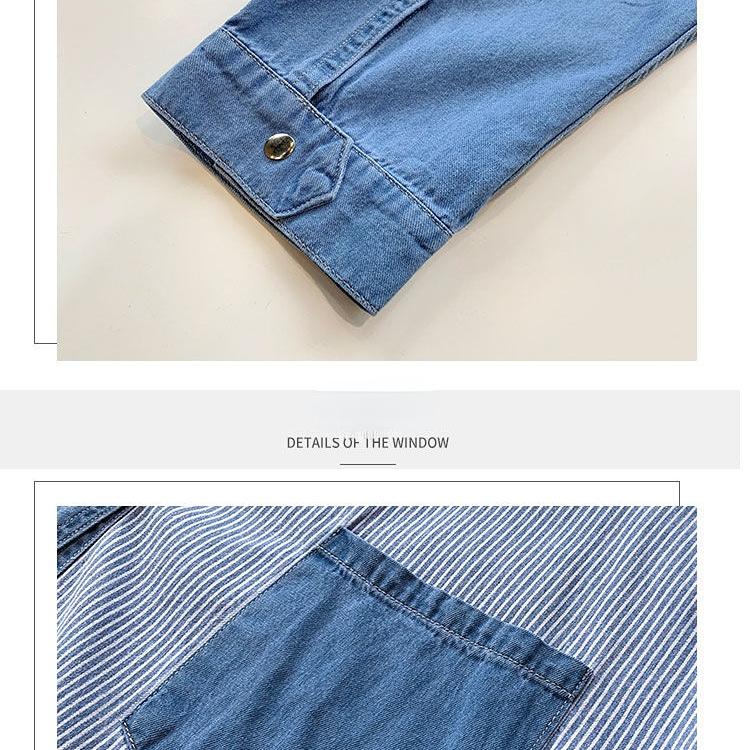 Denim Shirt Women's Spring and Autumn Large Loose Long-sleeved Shirt Striped Shirt Versatile Casual Tops