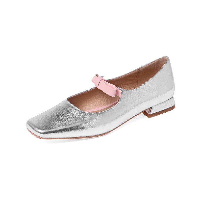Salt can be sweet~ Flat silver Mary Jane shoes square head single shoes women's 2025 Xiaoxiangfeng spring light mouth women's shoes