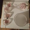 Cherry Blossom & Plum Glass Sake Set: Hand-Painted Pot & Cups