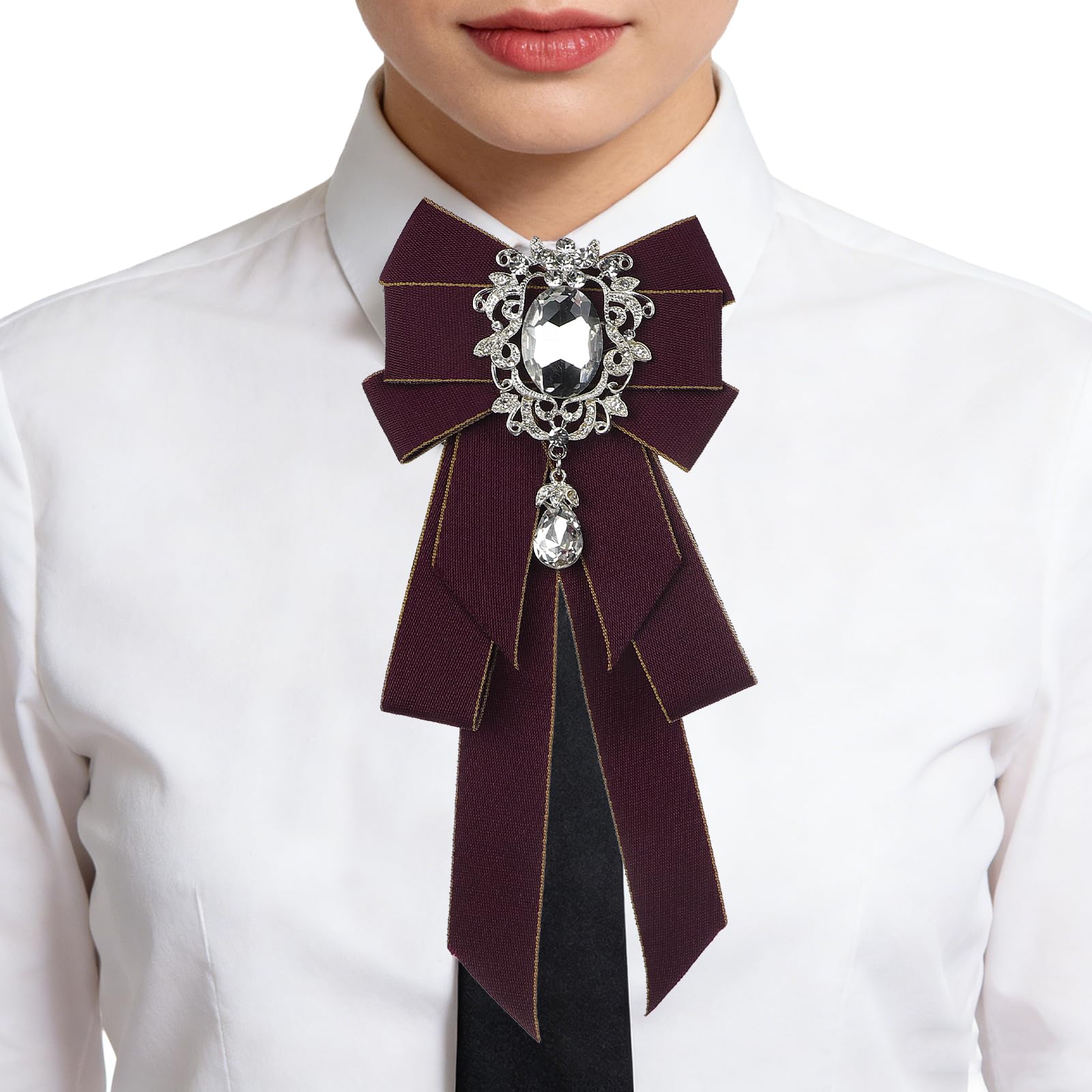 

[LYING] One-touch tie, bow tie, unisex, retro British style, rhinestone, glamorous, uniform ribbon, adjustable buckle, men s and women s, formal, bow
