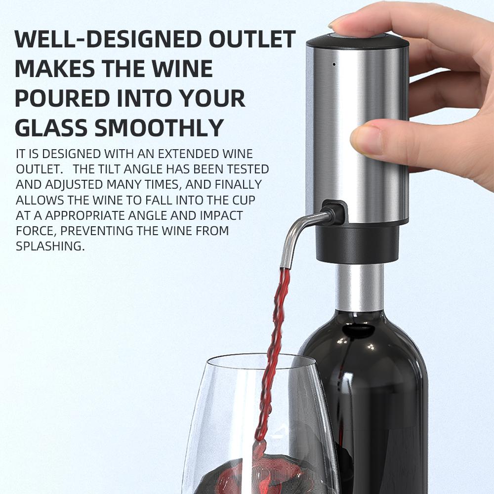 Electric Wine Decanter Dispenser 304 Stainless Steel Automatic Type-C Charging Cordless Wine Aerator Pourer