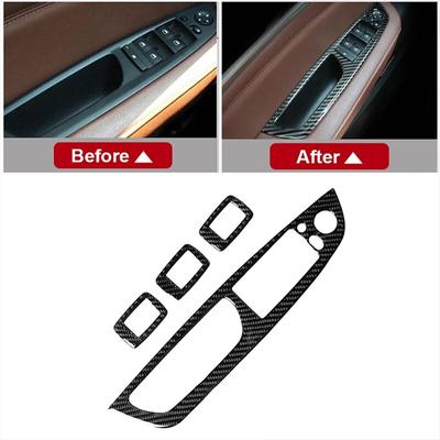 4PCS Carbon Fiber Car Window Switch Lifter Control Panel Frame Decoration Refit Trim Sticker For BMW X5 E70 X6 E71 Accessories