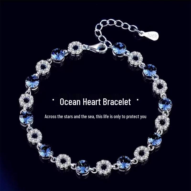 Ferris Wheel S925 Sterling Silver Ocean Heart Bracelet - Women's Luxurious and Versatile High-End Jewelry Design