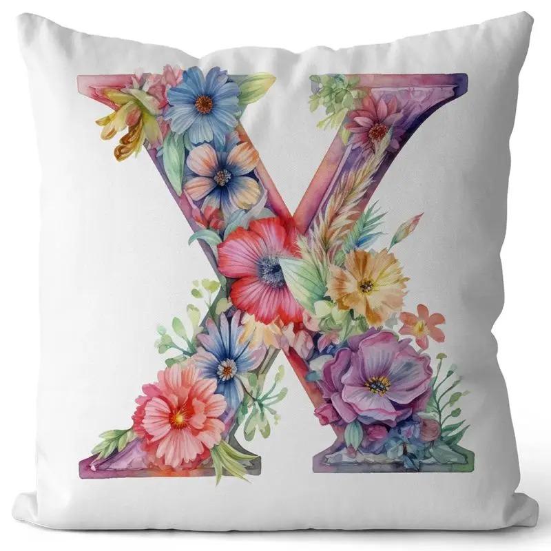 English Letter Flower Print Sofa Cushion Cover Suitable For Home Living Room Decoration Hotel Hospital Dormitory Pillow