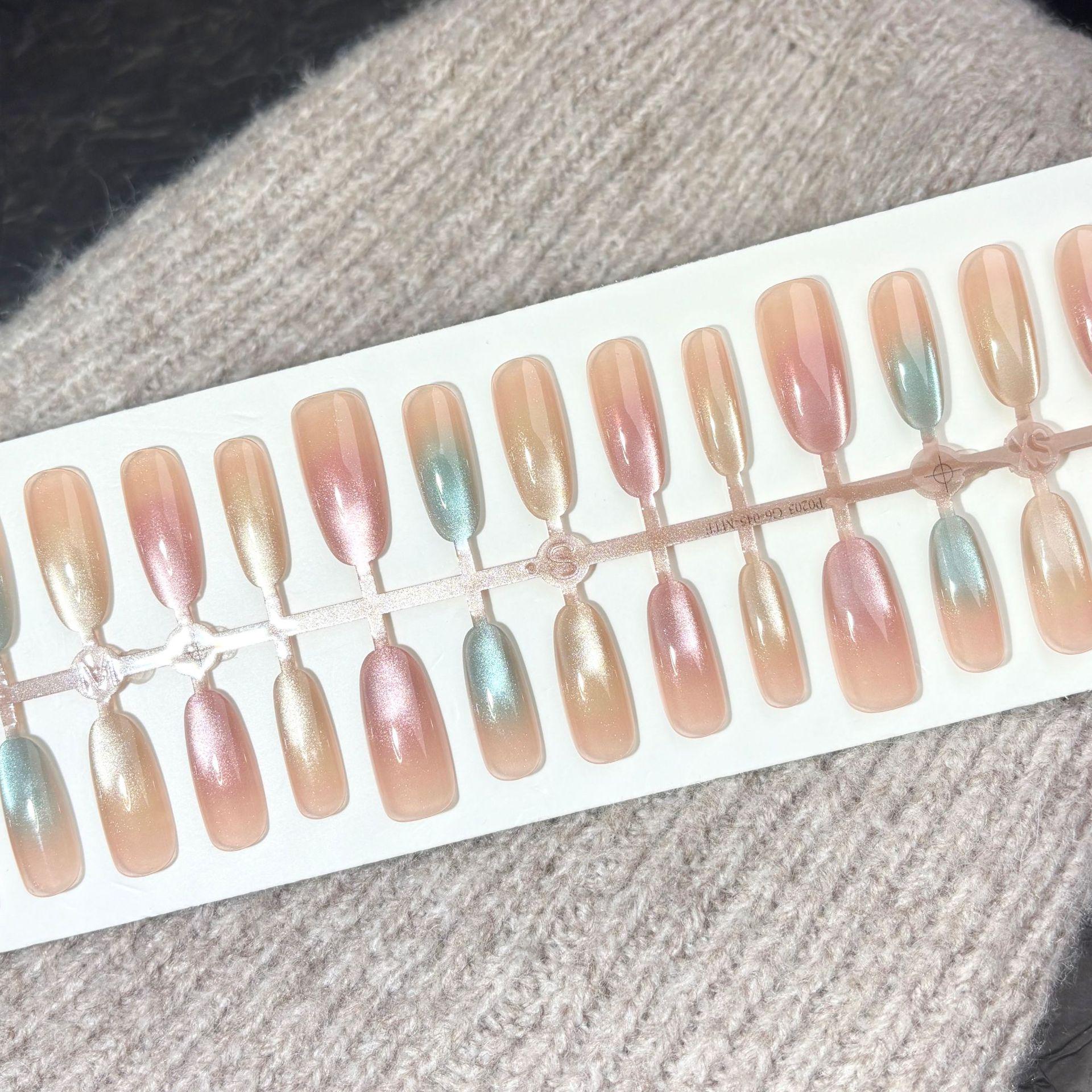 

Шампань Радужный Градиент Кошачий Глаз Носимые Патчи для Нейл-арта