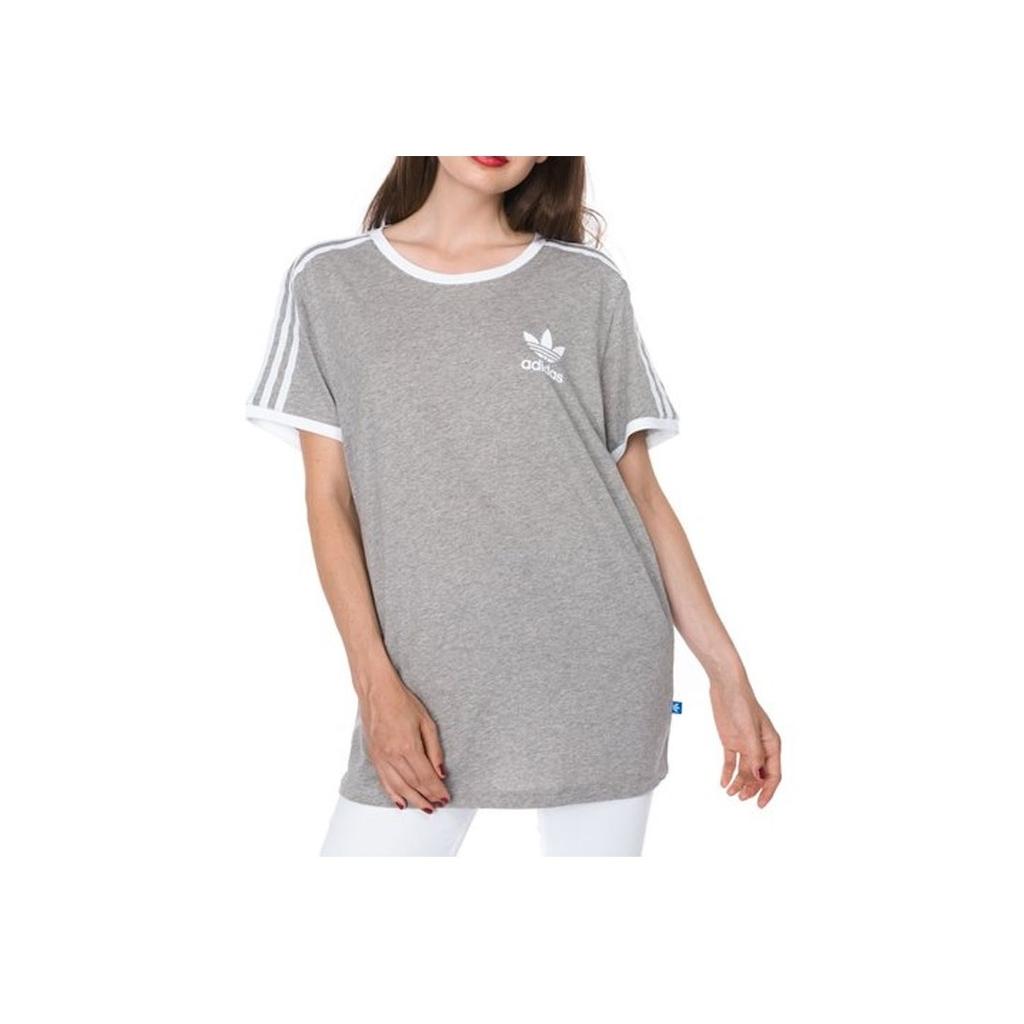 Adidas Originals Trefoil Striped Logo Print Sports Training Crew Neck Short Sleeve T-Shirt Women Tops Gray BK7131