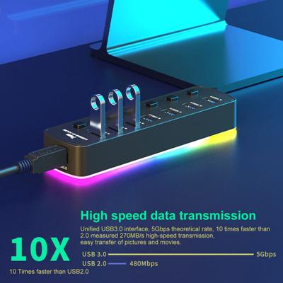 USB dokovací stanice pro laptop 7 v 1 Víceportový nezávislý přepínač USB 3.0 Port napájení RGB Vysokorychlostní rozbočovač USB Adaptér Počítačové příslušenství