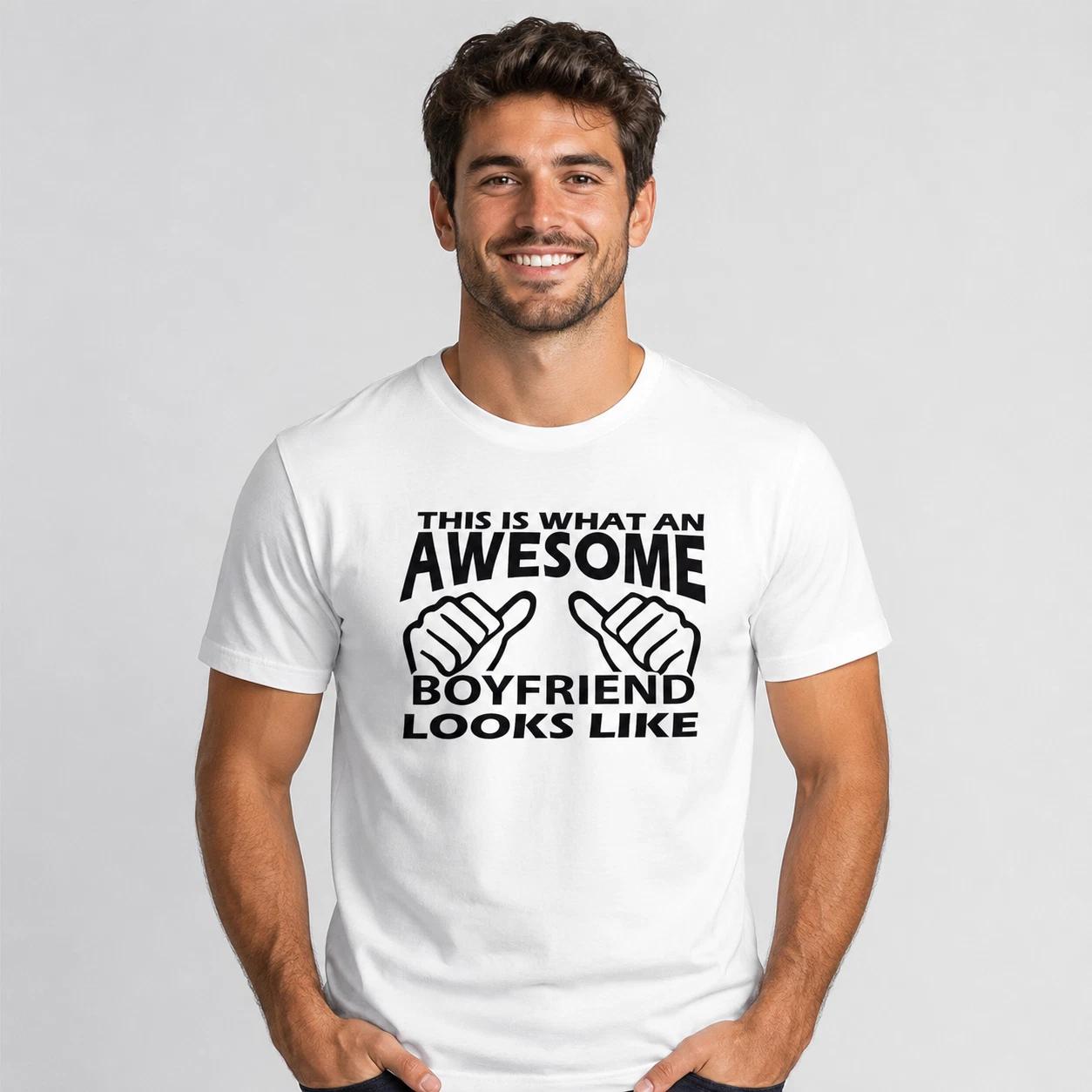 Awesome Boyfriend T-Shirt Funny Gift For Him White Novelty Tee Casual Top Shirt M
