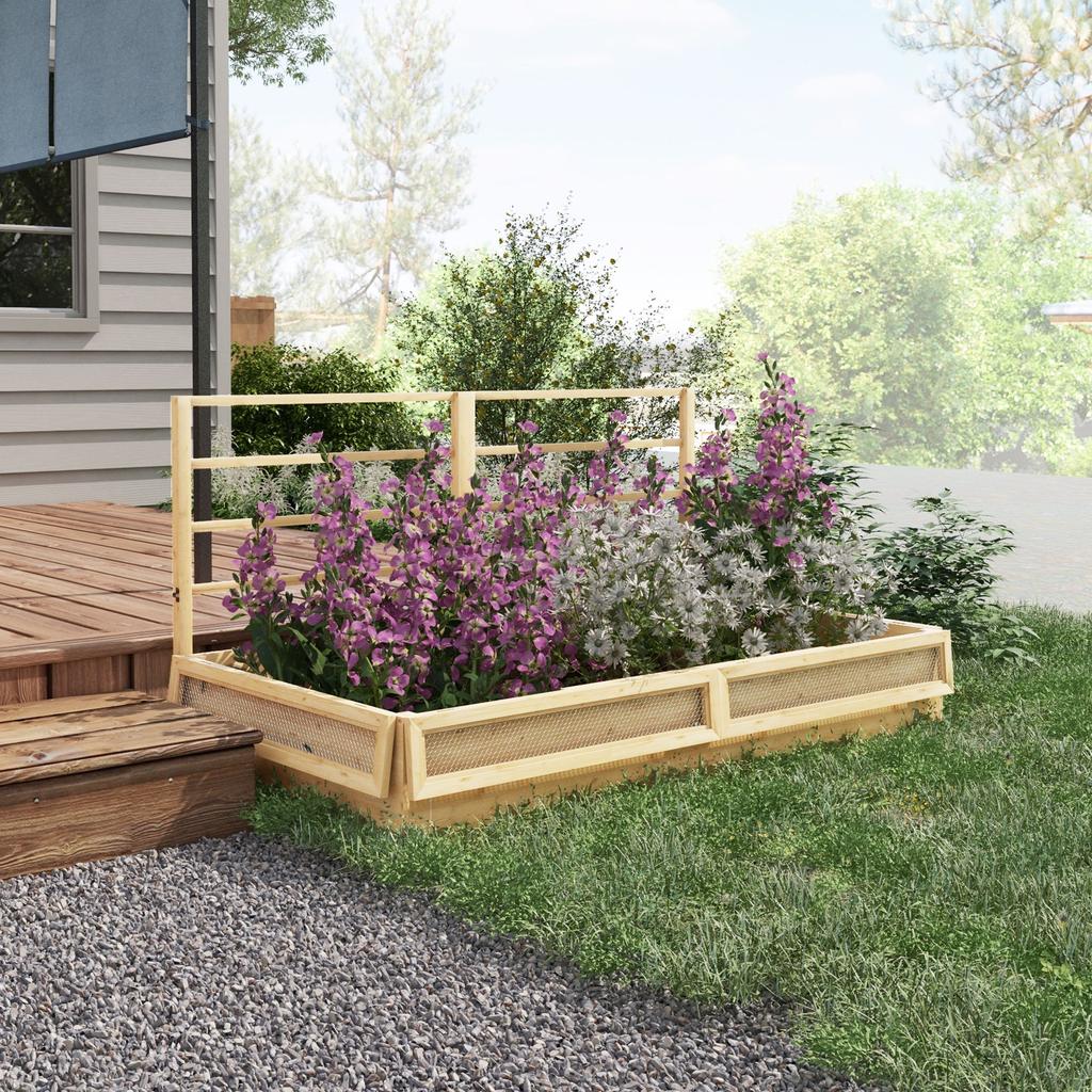 Raised Garden Bed Planter Box Herb Bed, Weather-Resistant, 1 Trellis, 183 x 98.5 x 95 cm, Natural