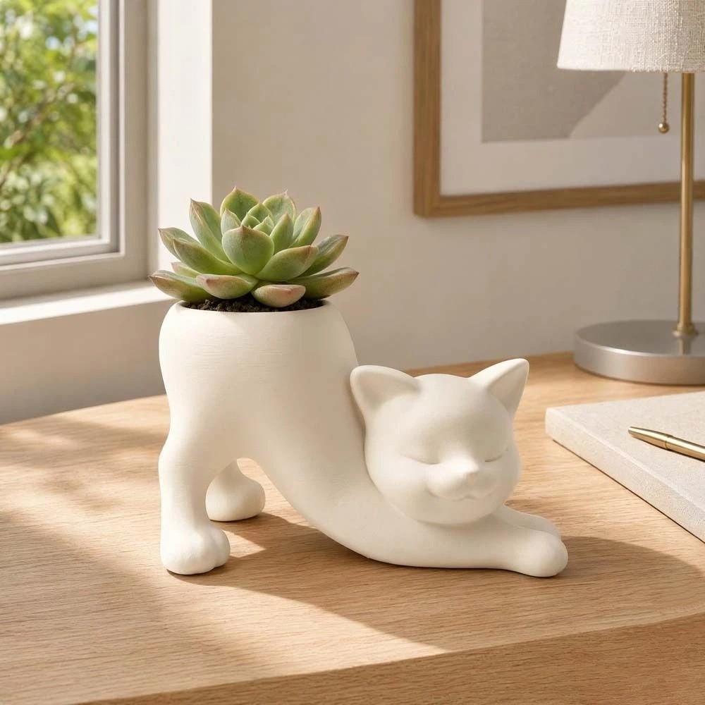 Standing Cat-Shaped Kitten Planter Irregular Shape Flowerpot  for Cacti Herbs Flowers