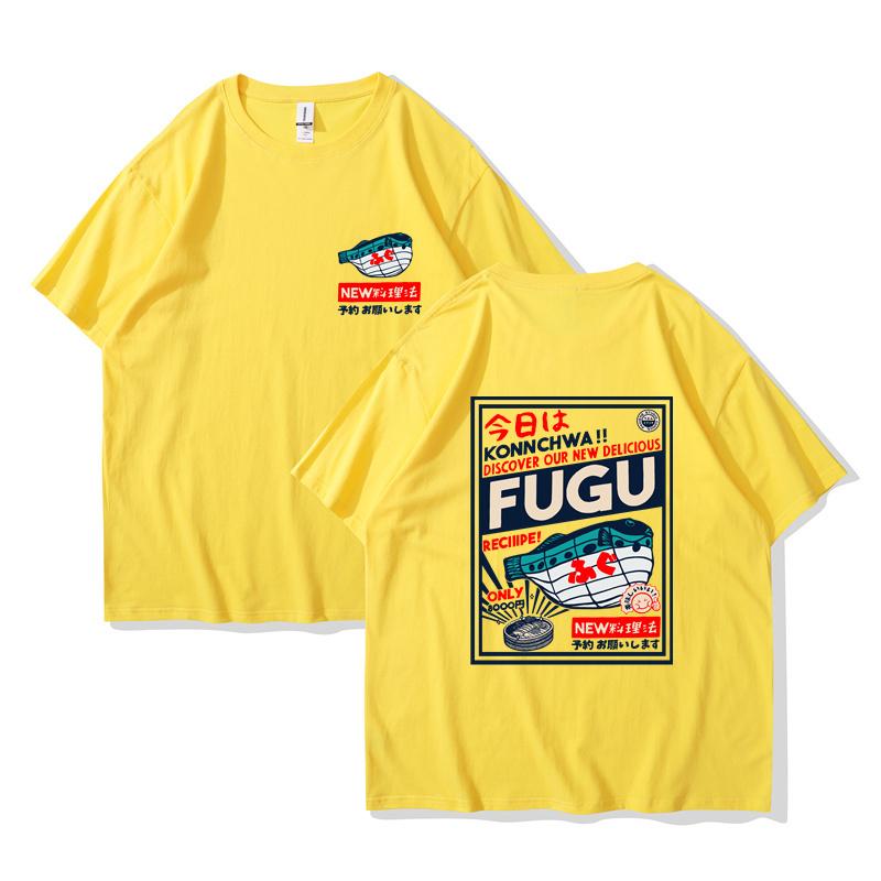Hip Hop Streetové tričko Harajuku Kanji Zábavná Ryba Harajuku Tričko 2024 Pánské Letní Volné Tričko s Krátkým Rukávem